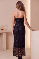 Load image into Gallery viewer, Sparkly Black Sequin Sheath Long Formal Dress with Lace