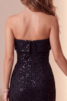 Load image into Gallery viewer, Sparkly Black Sequin Sheath Long Formal Dress with Lace