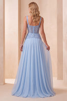 Load image into Gallery viewer, Sky Blue A-Line Corset Long Formal Dress with Sequins