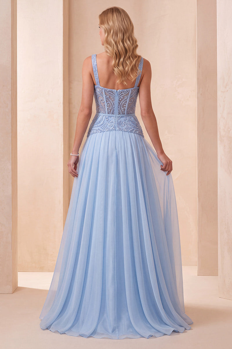 Load image into Gallery viewer, Sky Blue A-Line Corset Long Formal Dress with Sequins