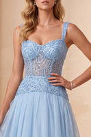 Load image into Gallery viewer, Sky Blue A-Line Corset Long Formal Dress with Sequins