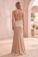 Load image into Gallery viewer, Champagne Sequin One Shoulder Ruched Long Formal Dress with Sash