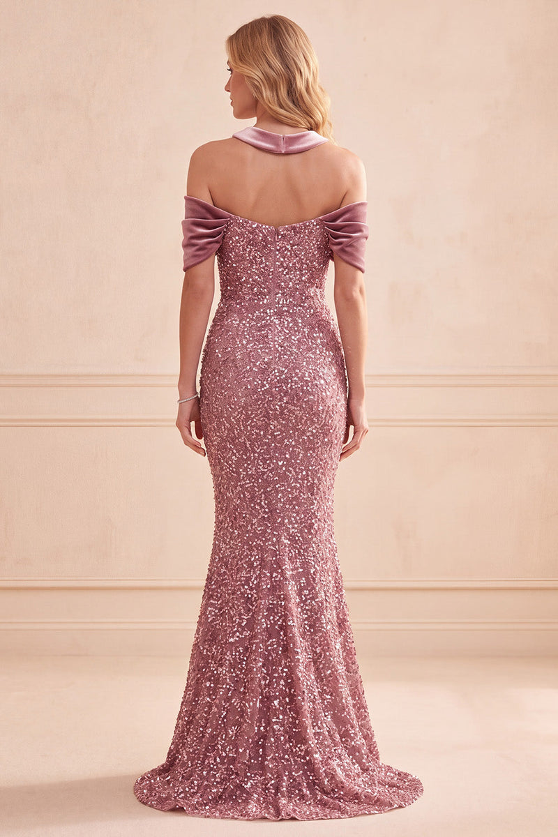 Queendancer Women Sparkly Desert Rose Sequin Long Formal Dress Mermaid ...