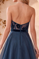 Load image into Gallery viewer, Navy Floral A Line Sweetheart Long Formal Dress