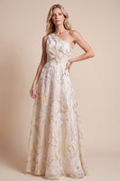 Load image into Gallery viewer, Ivory A-Line One Shoulder Ruched Long Formal Dress