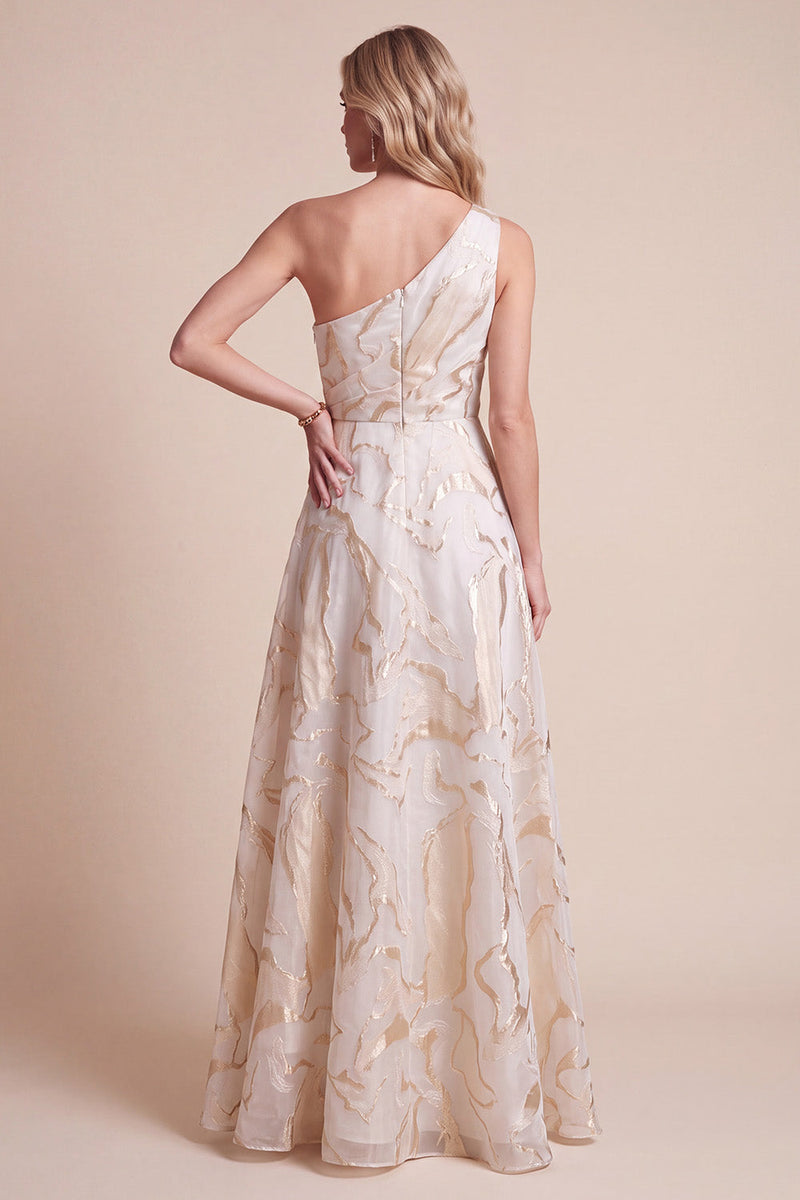 Load image into Gallery viewer, Ivory A-Line One Shoulder Ruched Long Formal Dress