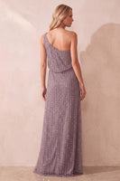 Load image into Gallery viewer, Sparkly Fog Sequin One Shoulder Sheath Long Formal Dress