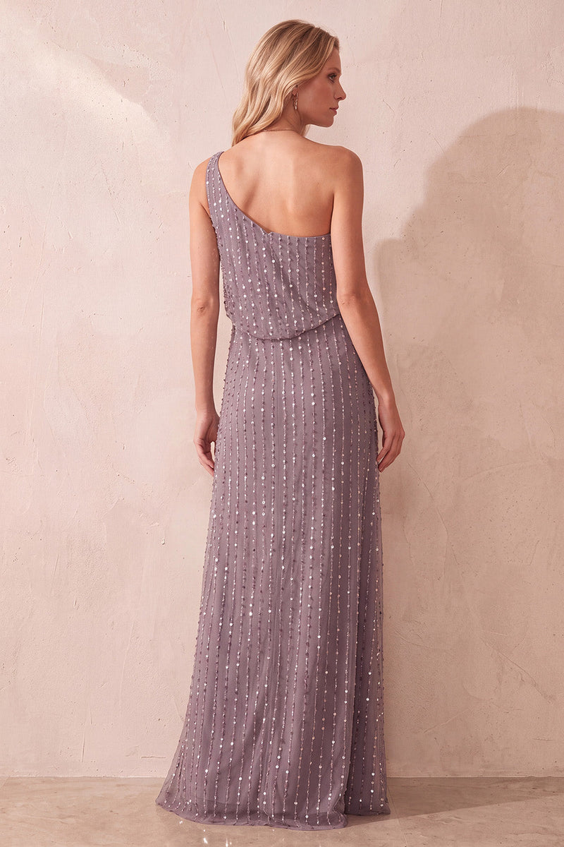 Load image into Gallery viewer, Sparkly Fog Sequin One Shoulder Sheath Long Formal Dress