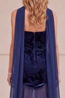 Load image into Gallery viewer, Mermaid Navy Floral Strapless Long Formal Dress with Neck Scarf