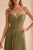 Load image into Gallery viewer, A-Line Olive Pleated Sweetheart Beaded Long Formal Dress
