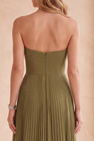 Load image into Gallery viewer, A-Line Olive Pleated Sweetheart Beaded Long Formal Dress