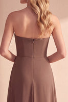 Load image into Gallery viewer, Coffee A Line Beaded Strapless Long Formal Dress with Sequins