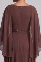 Load image into Gallery viewer, Coffee A-Line Cowl Neck Beaded Ruffled Chiffon Long Mother of the Bride Dress with Cape