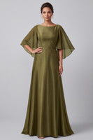 Load image into Gallery viewer, Olive A-Line Boat Neck Satin Beaded Long Mother of the Bride Dress with Sleeves