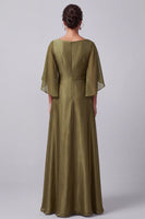 Load image into Gallery viewer, Olive A-Line Boat Neck Satin Beaded Long Mother of the Bride Dress with Sleeves