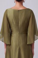 Load image into Gallery viewer, Olive A-Line Boat Neck Satin Beaded Long Mother of the Bride Dress with Sleeves