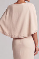 Load image into Gallery viewer, Champagne Mermaid Beaded Round Neck Long Satin Mother of the Bride Dress with Cape