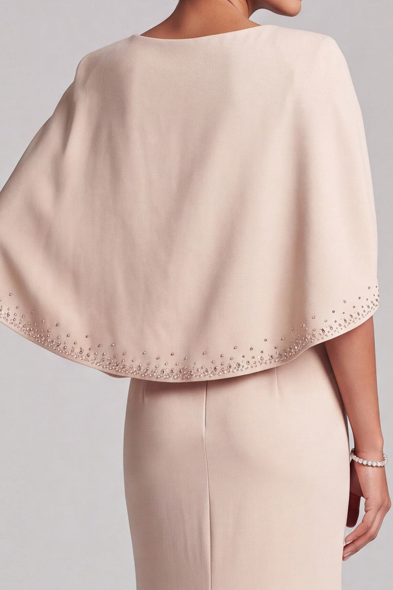 Load image into Gallery viewer, Champagne Mermaid Beaded Round Neck Long Satin Mother of the Bride Dress with Cape