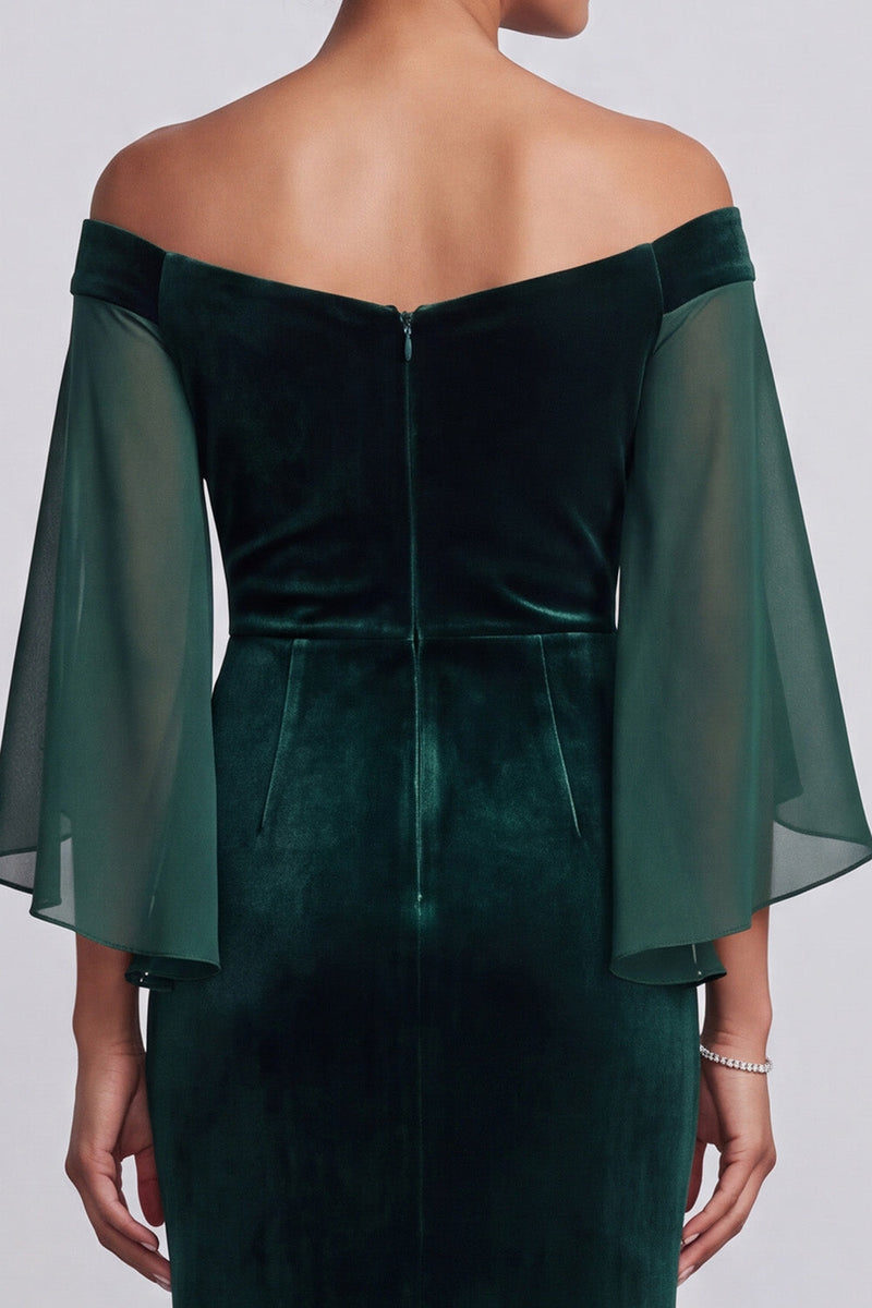 Load image into Gallery viewer, Dark Green Mermaid Beaded Velvet Off the Shoulder Long Mother of the Bride Dress with Sleeves