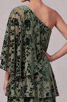 Load image into Gallery viewer, Dusty Sage A-Line One Shoulder Floral Ruffled Long Mother of the Bride Dress with Side Cape