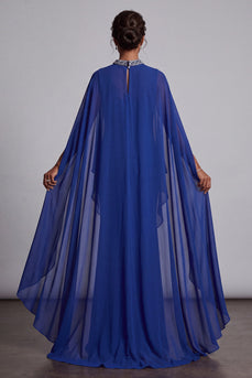 Dark Blue Sheath Beaded High Neck Ruffled Long Mother of the Bride Dress with Cape