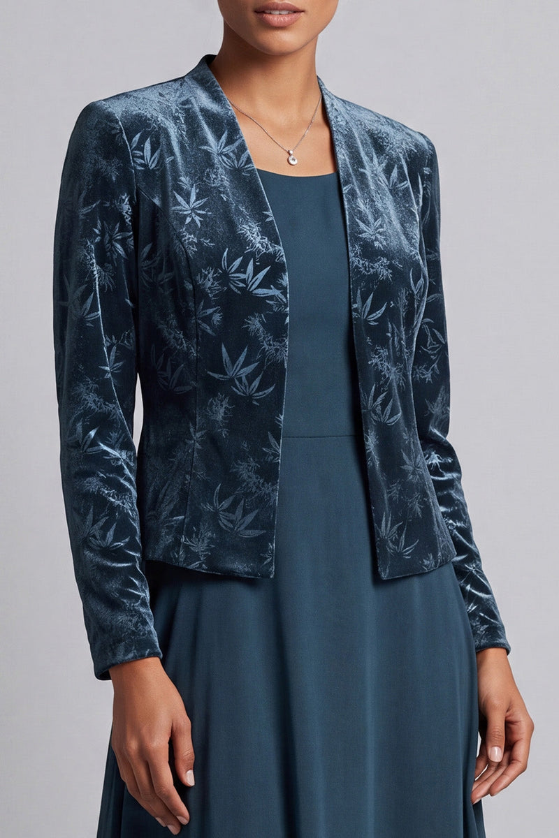 Load image into Gallery viewer, Peacock Blue 2 Piece Velvet Floral A-Line Long Mother of the Bride Dress with Jacket