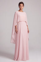 Load image into Gallery viewer, Blush A-Line 2 Piece Chiffon Round Neck Beaded Long Mother of the Bride Dress with Cape