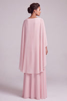 Load image into Gallery viewer, Blush A-Line 2 Piece Chiffon Round Neck Beaded Long Mother of the Bride Dress with Cape