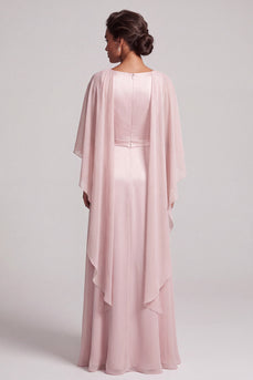 Blush A Line Round Neck Beaded Long Satin Mother of the Bride Dress with Cape