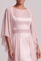 Load image into Gallery viewer, Blush A Line Round Neck Beaded Long Satin Mother of the Bride Dress with Cape