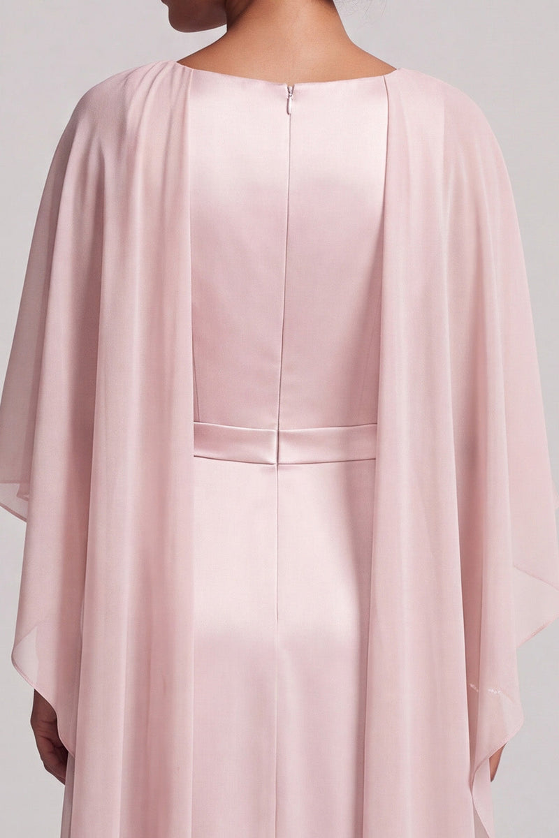 Load image into Gallery viewer, Blush A Line Round Neck Beaded Long Satin Mother of the Bride Dress with Cape