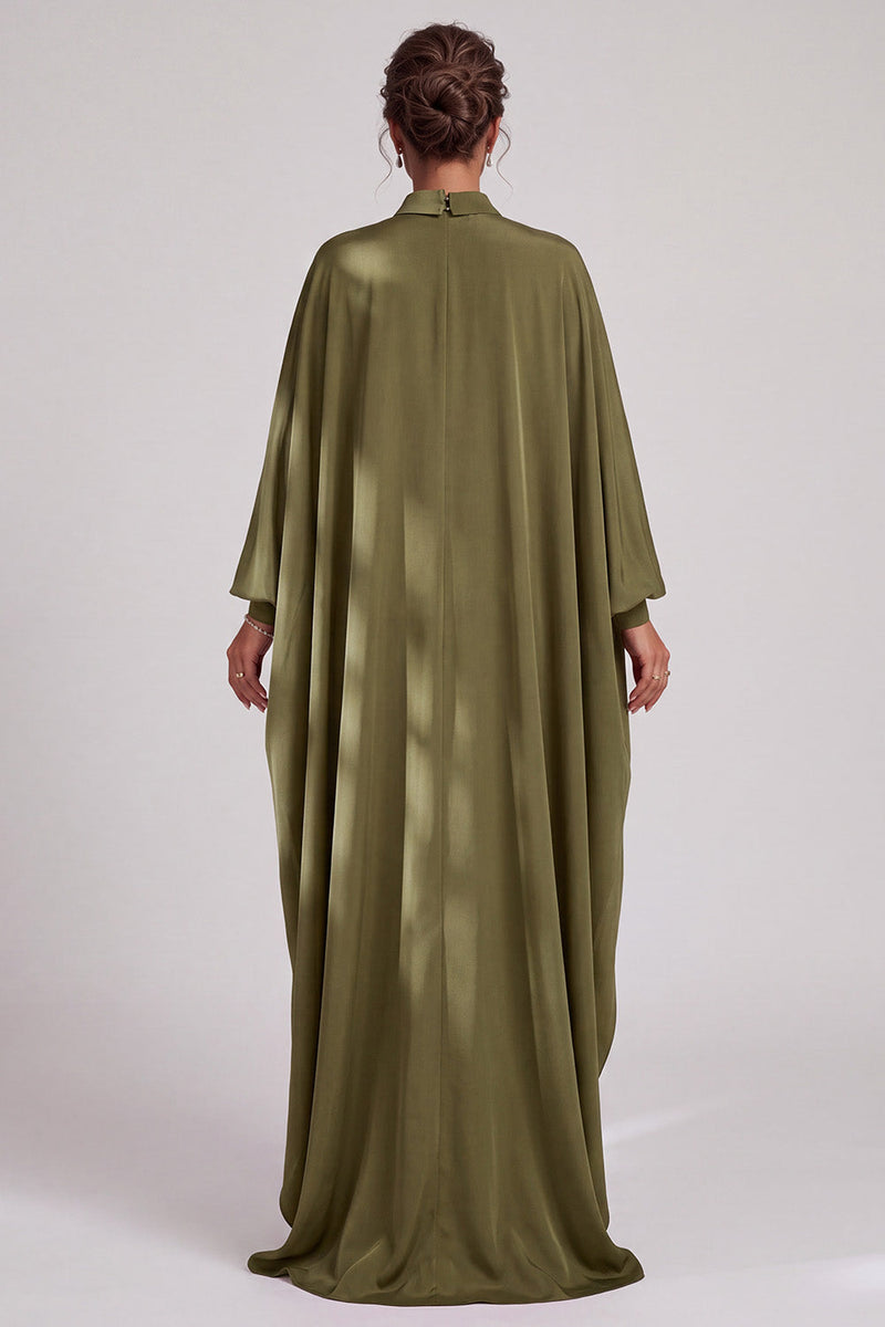 Load image into Gallery viewer, Olive Sheath High Neck Beaded Chiffon Long Sleeves Mother of the Bride Dress with Cape