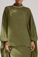 Load image into Gallery viewer, Olive Sheath High Neck Beaded Chiffon Long Sleeves Mother of the Bride Dress with Cape