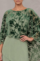 Load image into Gallery viewer, Dusty Sage Floral Ruffled Sheath Beaded 2 Piece Long Mother of the Bride Dress with Cape