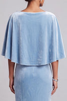 Load image into Gallery viewer, Light Blue Mermaid Asymmetrical Neck Long Velvet Mother of the Bride Dress with 3D Flowers