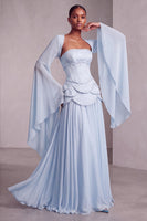 Load image into Gallery viewer, Blush Ruffled Beaded A Line Corset Long Sleeves Prom Dress