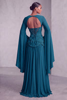 Load image into Gallery viewer, Blush Ruffled Beaded A Line Corset Long Sleeves Prom Dress