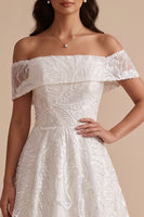 Load image into Gallery viewer, Sparkly White Floral A-Line Beaded Long Wedding Dress