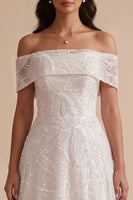 Load image into Gallery viewer, Sparkly White Floral A-Line Beaded Long Wedding Dress