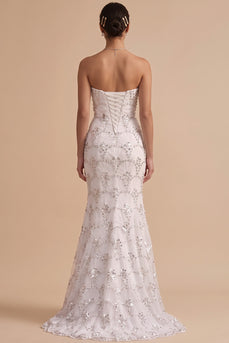 Sparkly White Mermaid Sweetheart Sequins Long Wedding Dress