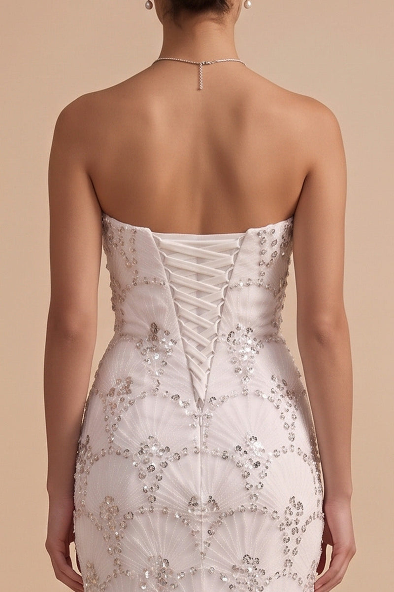 Load image into Gallery viewer, Sparkly White Mermaid Sweetheart Sequins Long Wedding Dress