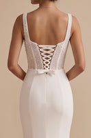 Load image into Gallery viewer, Sparkly Corset White Mermaid Beaded Square Neck Sweep Train Wedding Dress