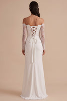 Load image into Gallery viewer, White Mermaid Corset Ruched Long Wedding Dress with Lace