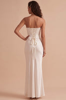 Load image into Gallery viewer, White Satin Corset Sweetheart Mermaid Long Wedding Dress with Lace