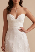 Load image into Gallery viewer, White Sweetheart Ruched Sweep Train Wedding Dress with Embroidery