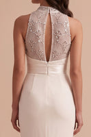 Load image into Gallery viewer, White Mermaid High Neck Beaded Keyhole Back Long Wedding Dress with Sequins
