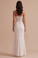 Load image into Gallery viewer, White Corset Floral Mermaid Strapless Long Wedding Dress