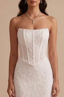 Load image into Gallery viewer, White Corset Floral Mermaid Strapless Long Wedding Dress