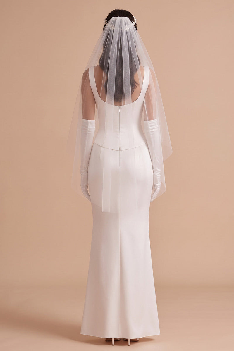 Load image into Gallery viewer, Simple Satin White Mermaid Boat Neck Long Wedding Dress