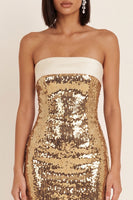 Load image into Gallery viewer, Sparkly Sequin Gold Strapless Tight Short Cocktail Dress